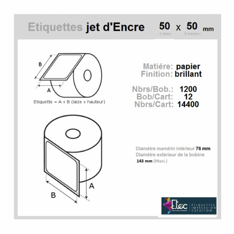 Étiquette autocollante jet d'encre papier blanc 50 x 50 diamètre 76-143 réf: 6297