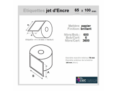 Étiquette autocollante jet d'encre papier blanc 65 x 100 diamètre 76-143 réf: 6302