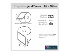 Étiquette autocollante jet d'encre papier blanc 65 x 150 diamètre 76-143 réf: 6303