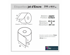 Étiquette autocollante jet d'encre papier blanc bobine Laize 210 mm x 63.5 m diamètre 76-143 réf: 6321
