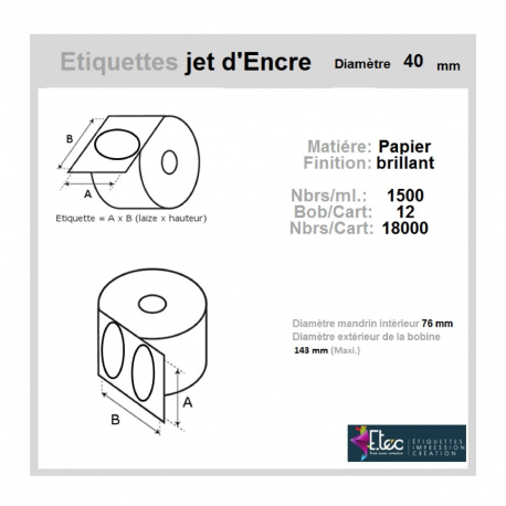 Étiquette autocollante jet d'encre papier blanc diamètre 40 diamètre 76-143 réf: 6322