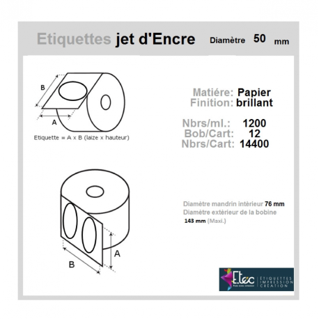 Étiquette autocollante jet d'encre papier blanc diamètre 50 diamètre 76-143 réf: 6323