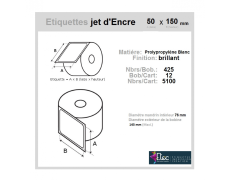 Étiquette autocollante jet d'encre polypropylène blanc brillant 50 x 150 diamètre 76-143 réf: 6338