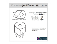 Étiquette autocollante jet d'encre polypropylène blanc brillant 85 x 82 diamètre 76-143 réf: 6349