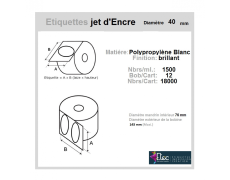Étiquette autocollante jet d'encre polypropylène blanc brillant diamètre 40 diamètre 76-143 réf: 6361
