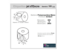 Étiquette autocollante jet d'encre polypropylène blanc brillant diamètre 100 diamètre 76-143 réf: 6366