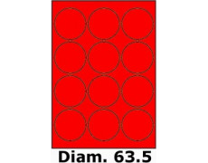 Étiquettes A4 adhésives permanent diamètre 63.5 rouge fluo 3397