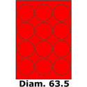 Étiquettes A4 adhésives permanent diamètre 63.5 rouge fluo 3397