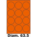 Étiquettes A4 adhésives permanent diamètre 63.5 orange fluo 4032