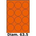 Étiquettes A4 adhésives permanent diamètre 63.5 orange fluo 4032